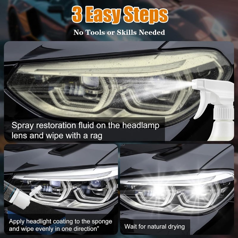 Ciirvoe Automotive Headlight Restoration Kit - Refurbishing Fluid & Polishing Cleaner for Oxidized, Yellowed Headlamps, Enhanced Hydrophobic Coating for Superior Gloss & Protection on All Vehicles - Image 3